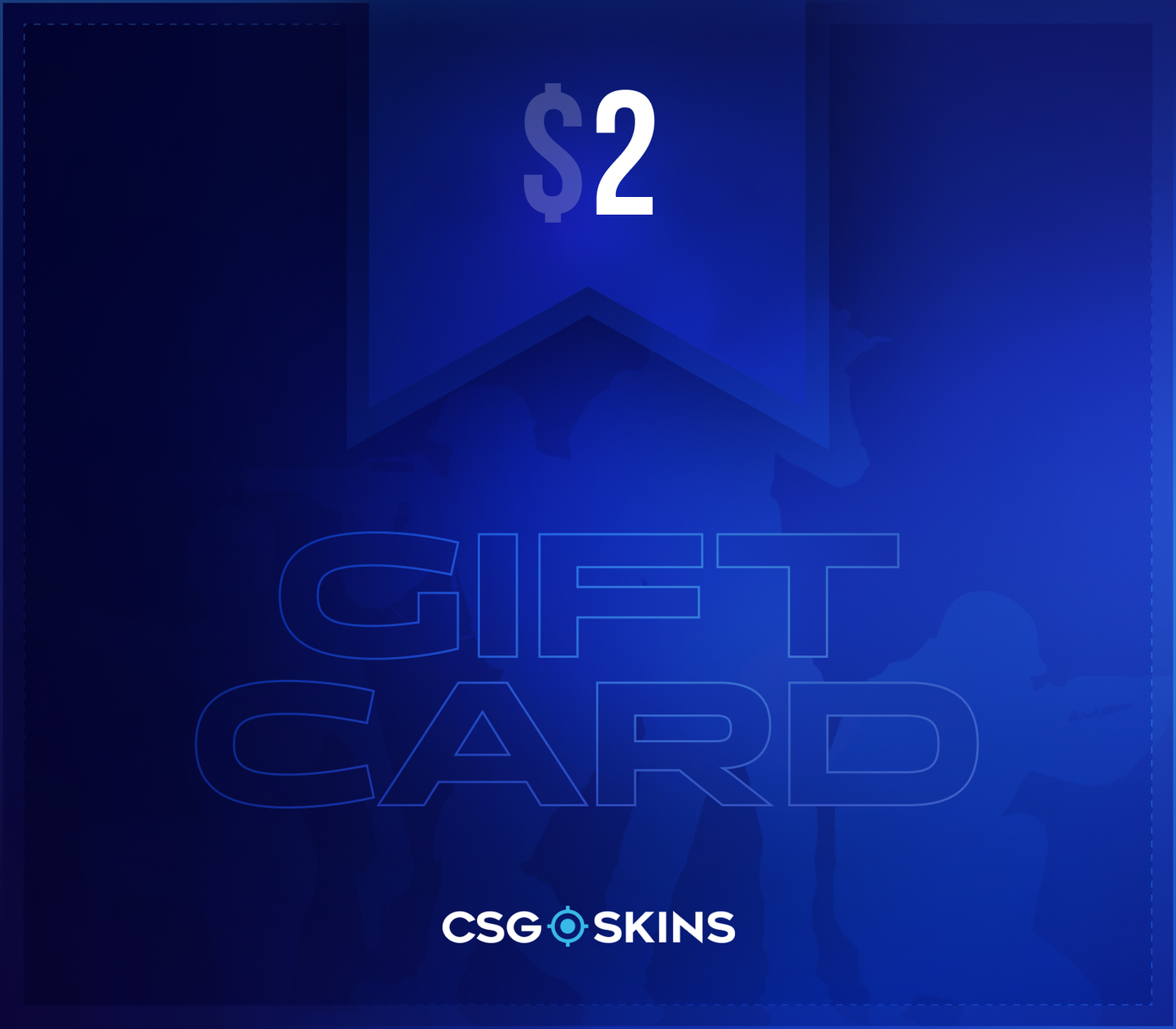 Gift card with a blue gradient background and 'CSGO Skins' branding.