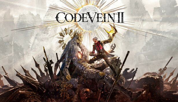 Promotional image for 'Code Vein II' with characters and warriors in a fantasy setting.