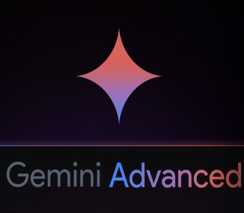 Logo of Gemini Advanced with a gradient design on a black background