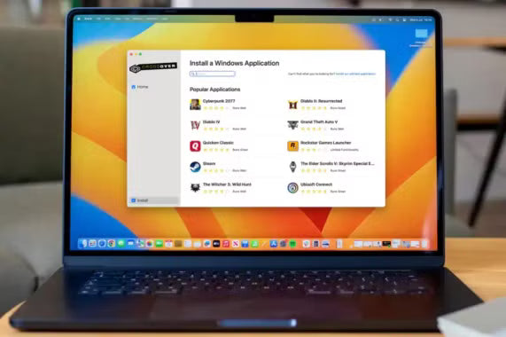 Portátil mostrando una pantalla de instalación de software con un fondo colorido