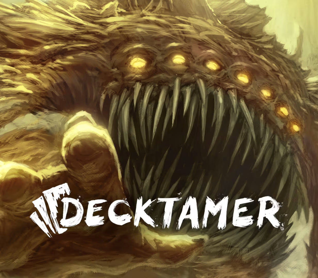 Monster-like creature with glowing eyes and the word 'DECKTAMER' displayed.