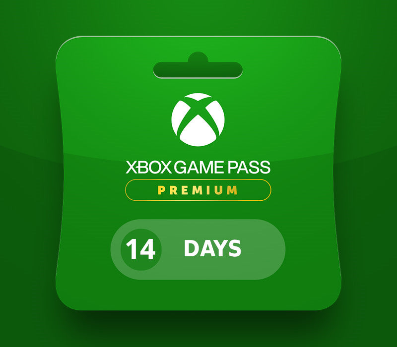Xbox Game Pass Premium card with 14 days on a green background