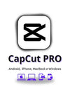 CapCut Pro logo with app compatibility text on a white background