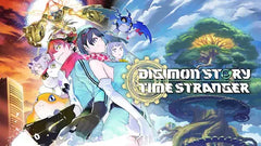 Promotivna slika za 'Digimon Story: The Stranger' sa likovima i Digimonima.