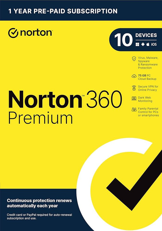 Norton 360 Premium 2024 EU Key (1 Year / 10 Devices) + 75 GB Cloud Storage