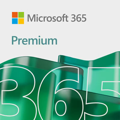 Microsoft 365 Premium logo with green and white design on a light gray background