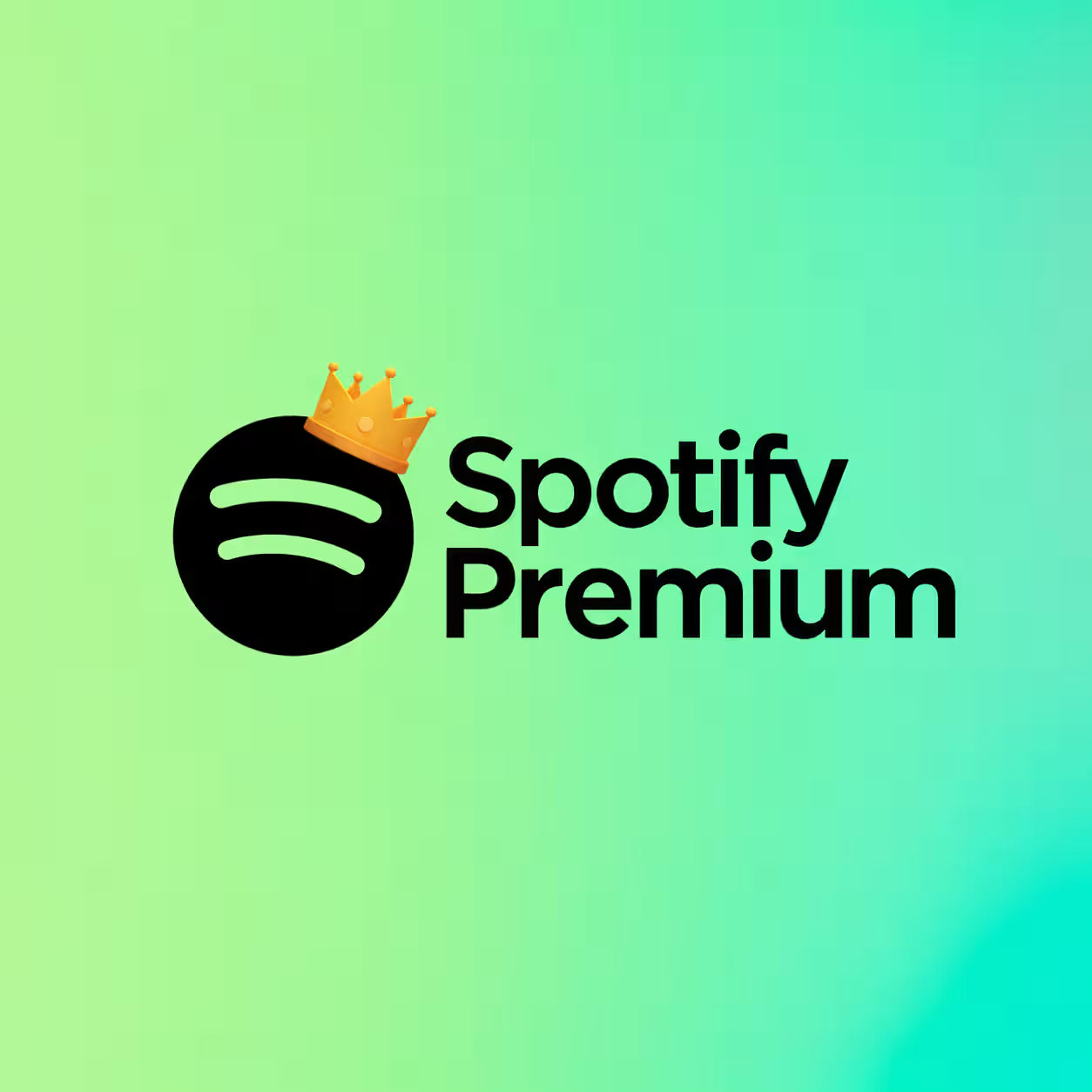 Spotify Premium logo with a black circle and crown icon on a green-to-teal gradient background.
