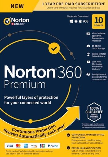 Norton 360 Premium EU Key (2 Years / 10 Devices) + 75 GB Cloud Storage
