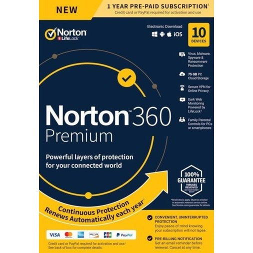Norton 360 Premium EU Key (1 Year / 10 Devices) + 75 GB Cloud Storage