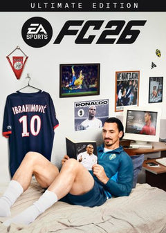 Osoba u sobi s temom sporta sa posterom EA Sports FC26 i sportskim memorabilijama.