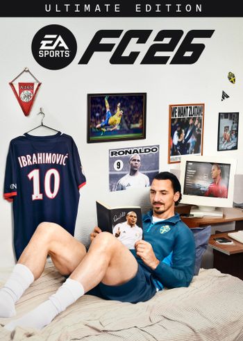 Person in sports-themed room with EA Sports FC26 poster and sports memorabilia.