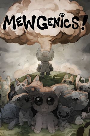 Cartoon character surrounded by similar figures with 'MEWGENICS!' text above.