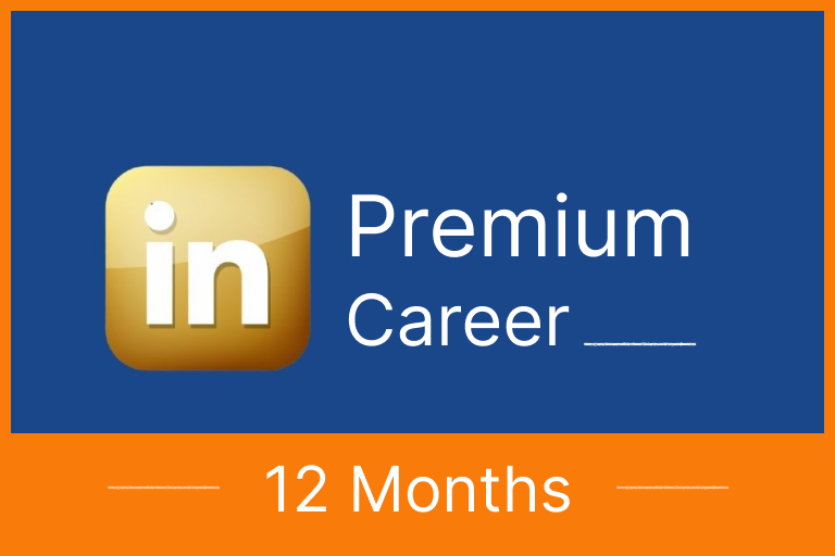 LinkedIn Premium Career package with a 12-month duration on a blue and orange background