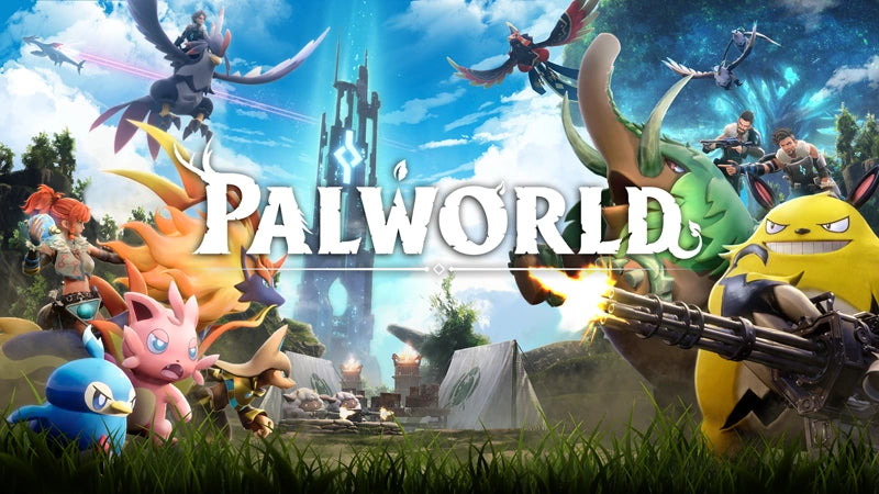 Promotional image for 'Palworld' featuring colorful characters and a fantasy landscape.