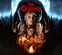 Movie poster for 'The Quarry' with characters around a campfire and a large moon in the background.