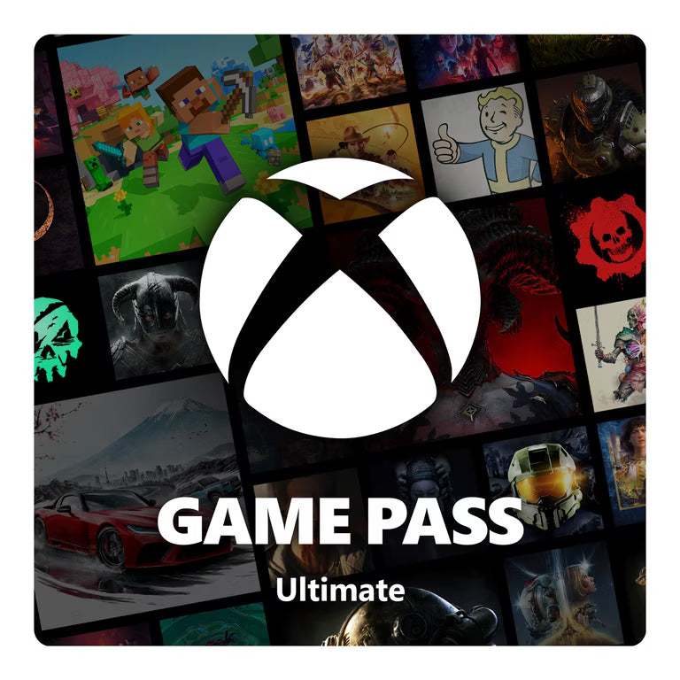 Xbox Game Pass Ultimate logo with game screenshots in the background