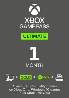 גרפיקה פרסומית של Xbox Game Pass Ultimate עם לוגו Xbox וטקסט על רקע אפור כהה