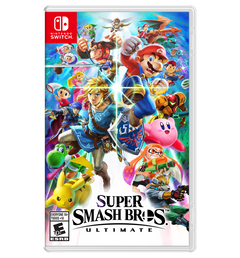 Super Smash Bros. Ultimate kutija za igru za Nintendo Switch sa likovima na šarenoj pozadini