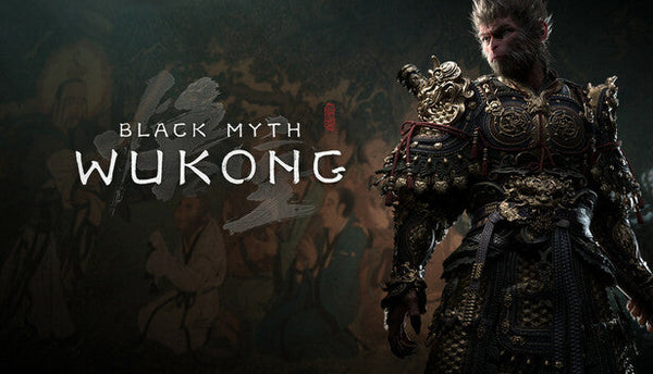 Character from 'Black Myth: Wukong' with detailed armor against a dark background