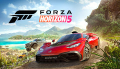 Naslovnica igre Forza Horizon 5 sa crvenim sportskim automobilom na slikovitom putu.