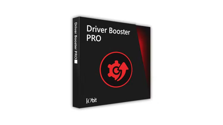 Embalagem do Driver Booster Pro com o logotipo L0bit em um fundo branco