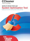 CCleaner software package with cleaning tool icon on a blue and red background
