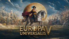 Naslovnica igre 'Europa Universalis V' sa likom na konju i vojnicima u pozadini.