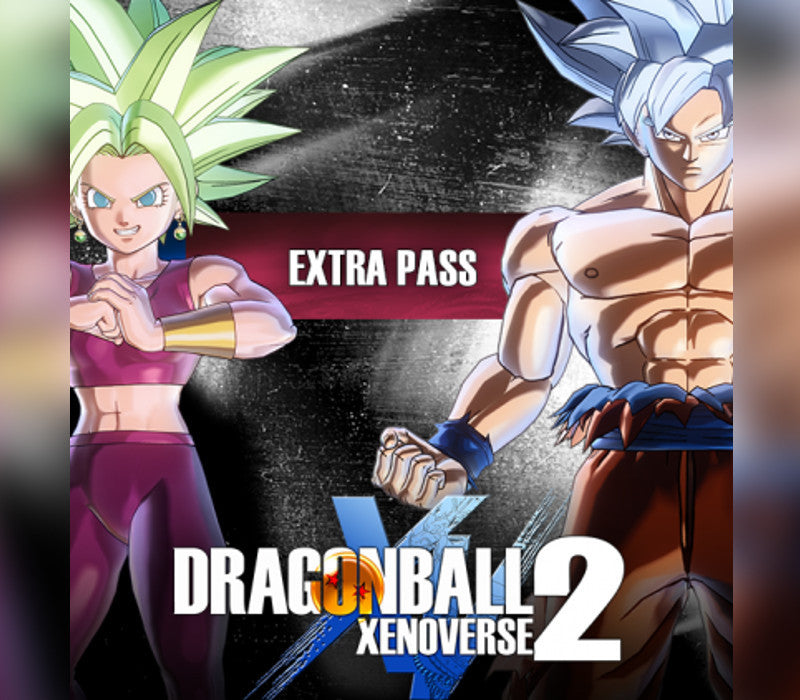 Promotional graphic for Dragon Ball Xenoverse 2 featuring two characters with 'Extra Pass' text.