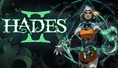 Personagem de 'Hades' com efeitos de energia verde e o título do jogo ao fundo.