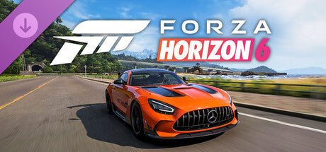 Orange car on a road with 'Forza Horizon 6' logo in the background