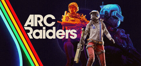 Arc Raiders game cover with futuristic characters and colorful design