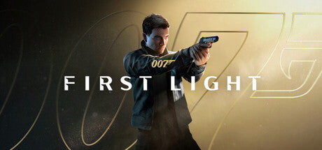 Person holding a gun with '007' branding and 'First Light' text on a dark background