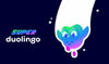 Super Duolingo logo with a colorful character on a dark background