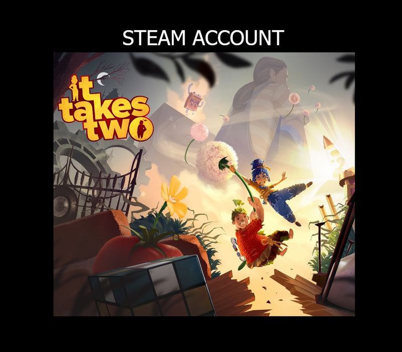 Cover of 'it takes two' game with two characters playing in a room.