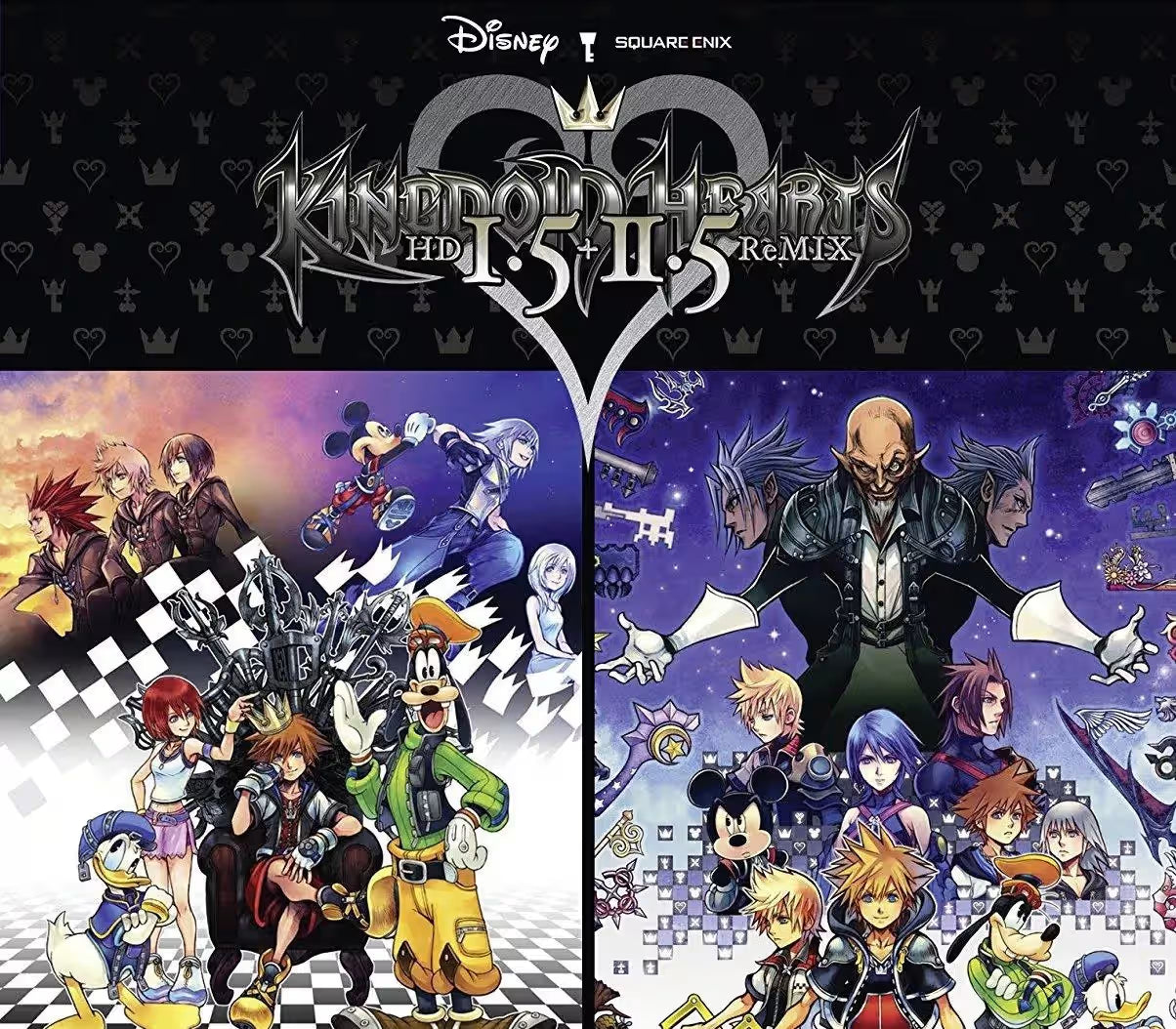 Promotional poster for 'Kingdom Hearts II & III Remix' featuring characters from the game.