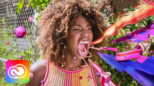 Woman with colorful hair and accessories in a vibrant outdoor setting