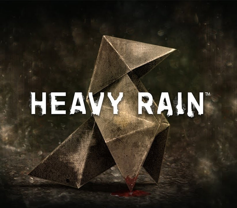 Game title 'Heavy Rain' with a stylized abstract design on a dark background