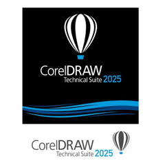 CorelDRAW Technical Suite 2025 logo sa balonom na vrući vazduh na crnoj pozadini