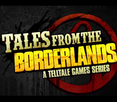 Promotional graphic for 'Tales from the Borderlands' by Telltale Games with a dark background and red circle.