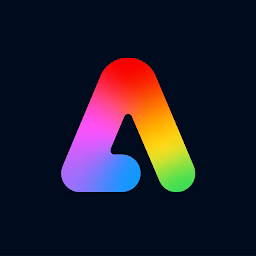 Logotipo em gradiente com vermelho, laranja, amarelo, verde e azul em um fundo preto